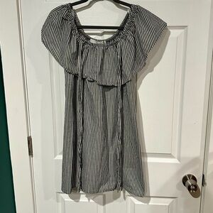 Potter’s Pot Striped Off-Shoulder Women’s Dress - Gray & White Small